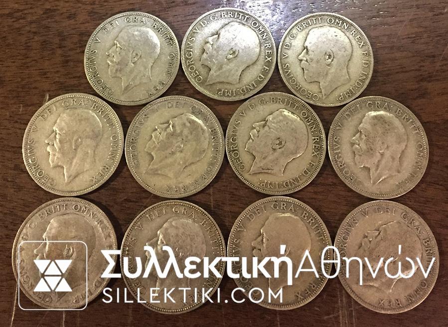 GR. BRITAIN Collection Of 11 Different Florin 1920-1936 F-VF